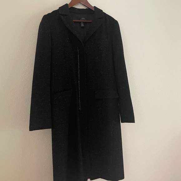 Vintage Y2K BCBG MAXAZRIA charcoal speckled wool trench w/ beading. Size 8 - Picture 2 of 7